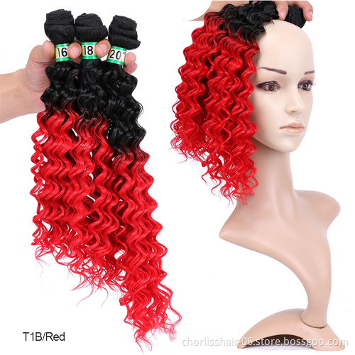 Wholesale 16''18''20''Red Natural Ombre Body Deep Wave Weft Weave Natural Black Color Curly Afro Bundle Synthetic Hair Extension